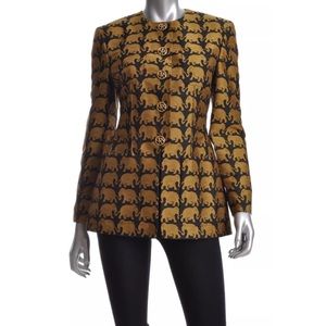 CRISCA Black Gold Elephants Animal Print Blazer